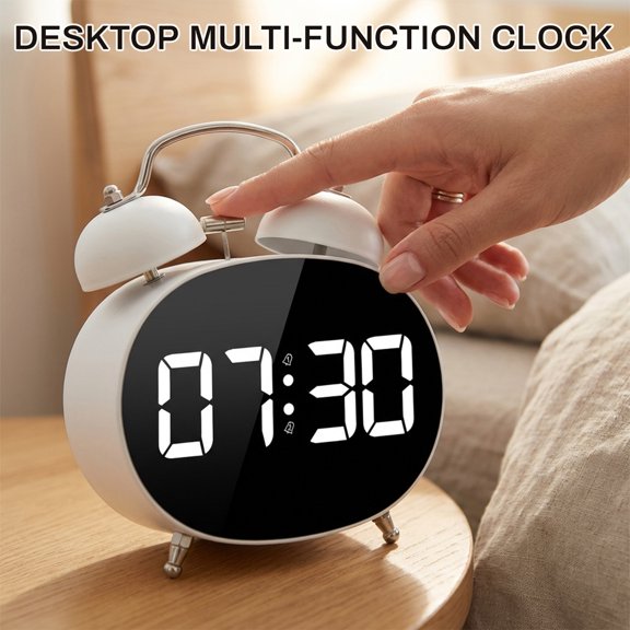 Smart Desktop Multi-Functional Digital Alarm Clock, Twin Bell Wake-Up Led Display With Usb Charging, Battery Operated Adjustable Alarm For Home Bedroom Office Desk Decor