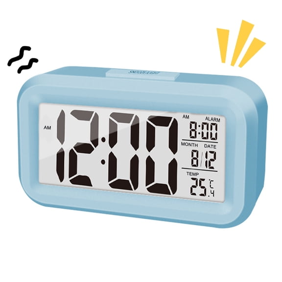 Smart Digital Alarm Clock Battery Operated Desk Electronic Small Clock - Blue