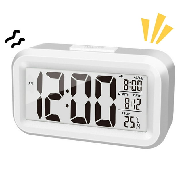 Smart Digital Alarm Clock Battery Operated Desk Electronic Small Clock White