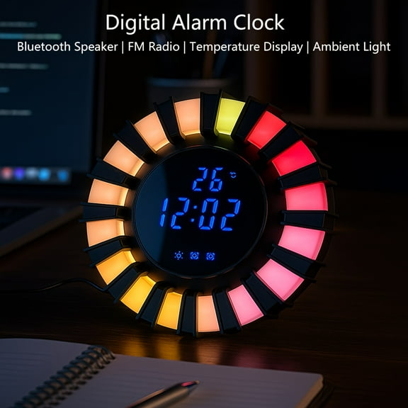 Smart Digital Alarm Clock with Color Night Light, Temperature Display, Dual Alarms, Wireless Speaker, FM Radio Perfect Birthday Gift for Office/Bedroom/Game Lovers/Technology Lovers