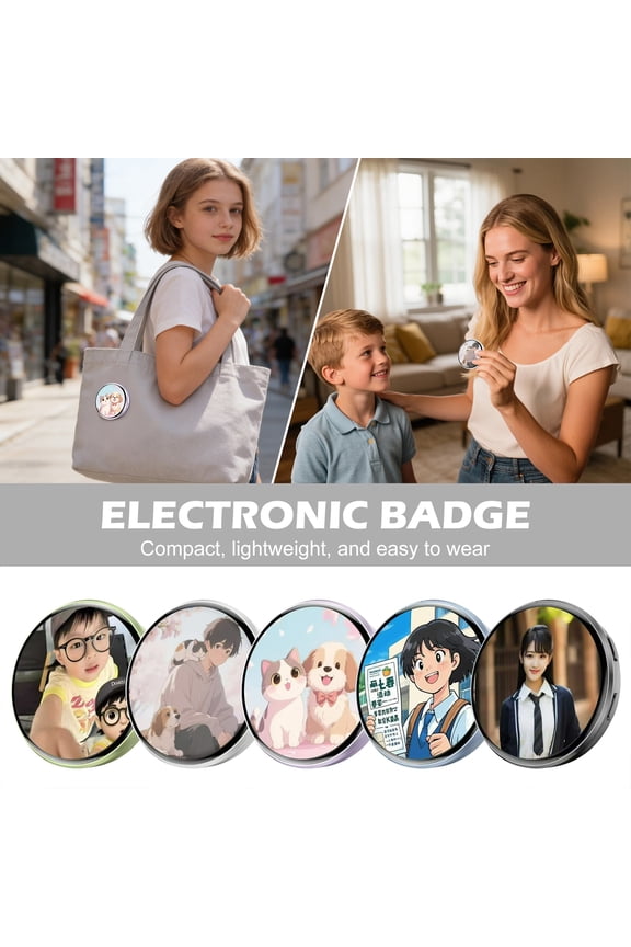 Smart Digital Badge Pin, Programmable LCD Screen Video & Photo Display, Wearable Electronic Button Tag for Anime Cosplay Party & DIY Gifts (1 Electronic Badge)