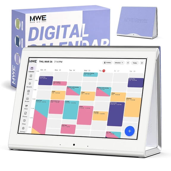 Smart Digital Calendar Wall Touch Screen,MWE Calendar APP Electronic Family Calendar with Tasks, Meal Planner, Photo Album, Reward Chart 32GB, Desk Stand,Gift Packaging Purple Case