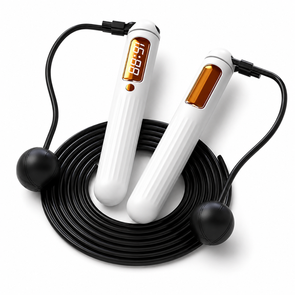 Smart Digital Counter Jump Rope with Bluetooth App, Corded and Cordless 2-in-1 Fitness Rope, Rechargeable Handle, Steel Speed Rope and Weighted Ball Attachments for Home, Gym, Outdoor Cardio Training