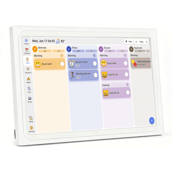 Smart Digital Family Calendar with 10.1 Inch Touch Screen, Multi-Platform Calendar Sync to Electronic Chore Planner, Wall & Fridge Mountable
