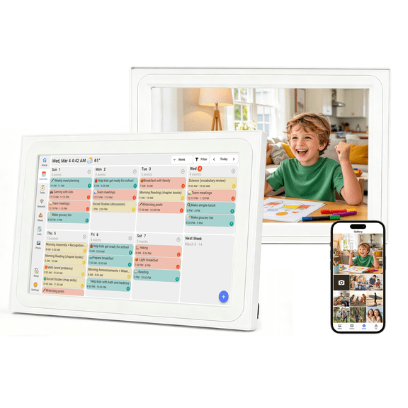 Smart Digital Family Calendar with 10.1 Inch Touch Screen, Multi-Platform Calendar Sync to Electronic Chore Planner, Wall & Fridge Mountable
