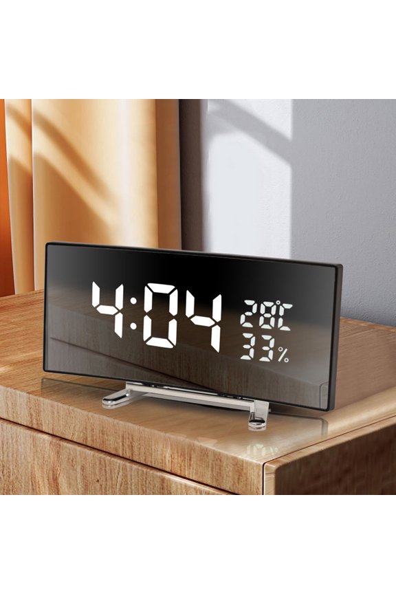 Smart Digital Mirror Clock with Large Screen Display - Silent Sleep Mode Temperature/Humidity Sensor Adjustable Brightness USB/Battery Powered for Home Office Bedroom
