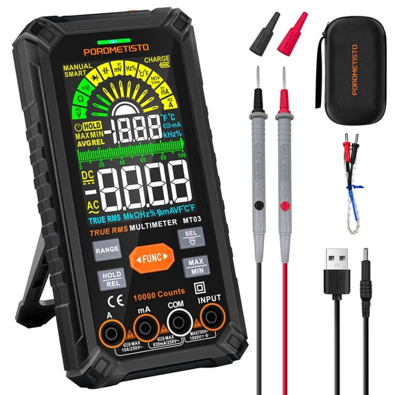 Smart Digital Multimeter, 10000 Counts, 1000V 10A, Non-Contact Voltage Detection, Auto Range, Buzzer Alarm Measures AC / DC Current, Voltage Capacitance Tester, Ohm, Hz, Capacitance, True RMS