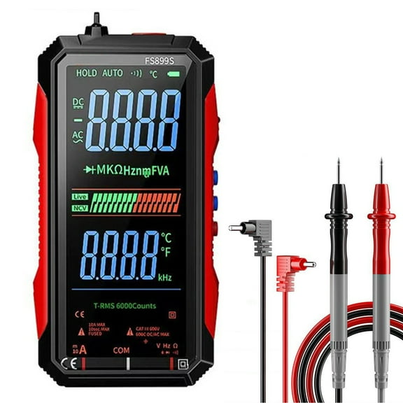 Smart Digital Multimeter FS899S with Colorful Large Screen, USB Rechargeable Auto Range AC/DC Voltmeter, NCV Detection and LED Flashlight for Electrical Testing