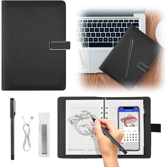 Smart Digital Notebook with LCD E-Writer & Smart Pen Paperless Writing Pad, Instant Sync to Phone/PC, Handwriting to Text for Meetings, Classes & Notes(XX-Black)