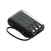 Smart Digital Power Bank 10000mAh LED Display Charger with Integrated USB-C/Micro Cables Compact Power Bank