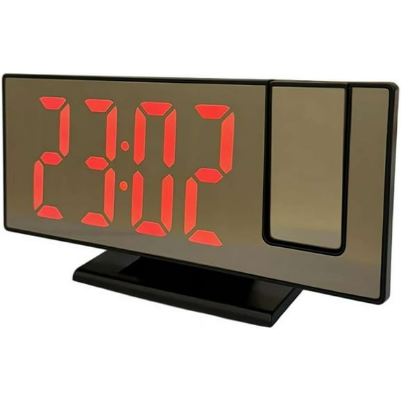 Smart Digital Projection Alarm Clock - Luminous Desk Clock with Temperature Display, Rotatable Projection for Bedroom and Office (Red)Z