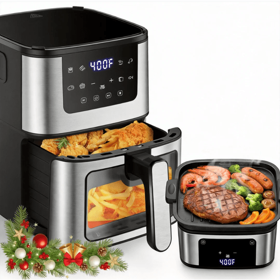 Smart Digital Touchscreen Air Fryer Oven, 7.5QT 8-in-1 for Frying, Roasting, Baking, 8 Presets, Includes 100 Liners
