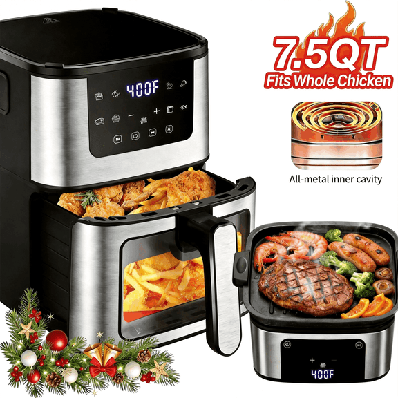Smart Digital Touchscreen Air Fryer Oven, 7.5QT 8-in-1 for Frying, Roasting, Baking, 8 Presets, Includes 100 Liners
