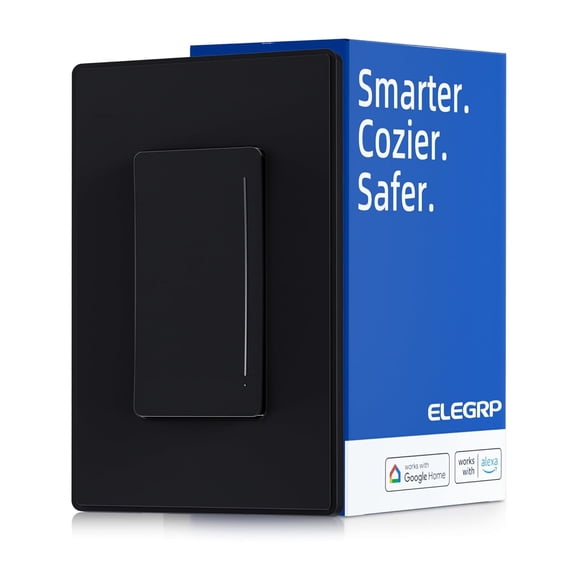 Smart Dimmer Light Switch DTR10, Single Pole Setup, 2.4GHz Wi-Fi Touch Dimmer Compatible with Alexa and Google Assistant, Needs Neutral Wire, No Hub Required, UL&FCC Listed, Black, 1 Pack