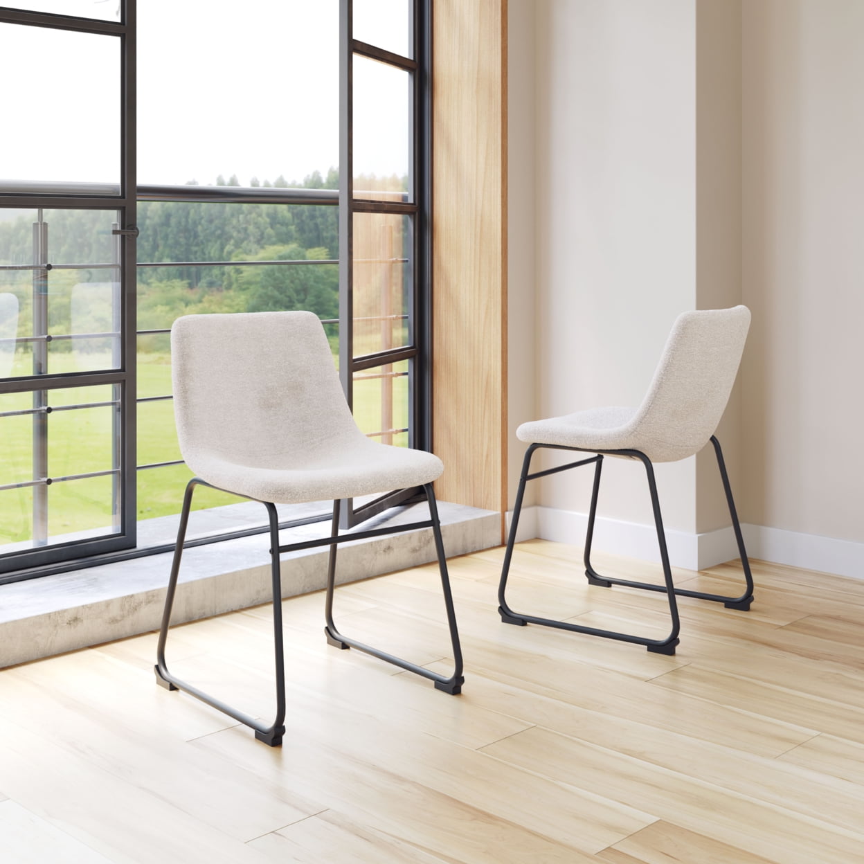 Ivory Faux Leather Upholstered Side Chairs with Metal Base, Set of 2