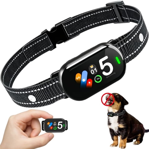 Smart Dog Bark Collar, AI-Powered Bark Detection Collar with 5 Modes & 5 Adjustable Sensitivity & Bark Counter, Waterproof Automatic Shock Collar for Small Medium Large Dogs 8-120lbs