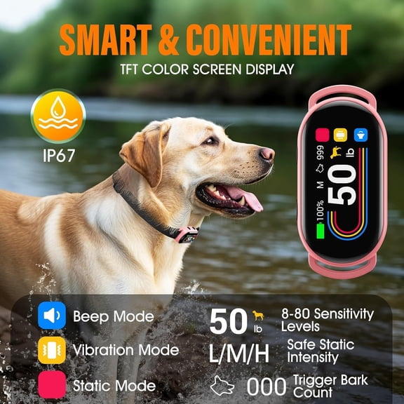 Smart Dog Bark Collar for Small Medium Large Dogs 10-100lbs, Humane Anti-Bark Device with Anti-False Trigger Gravity Sensor & Bark Count Tracking, 4 Modes & 8 Levels to Effectively Stop Barking