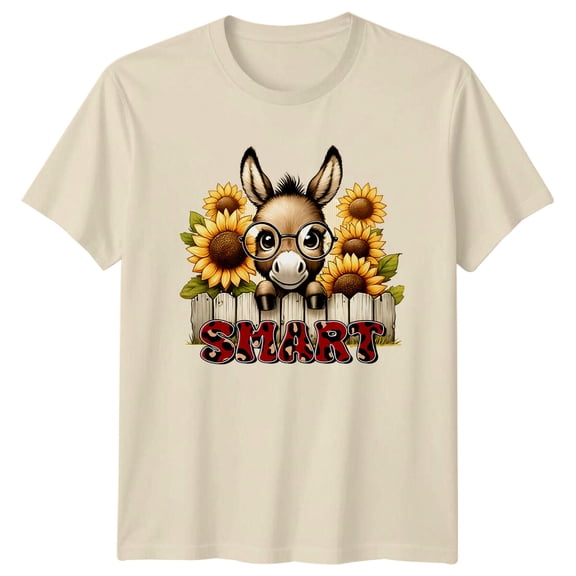 Smart Donkey Sunflower T-Shirt - Animal Lover Graphic Tee All Size S-5XL