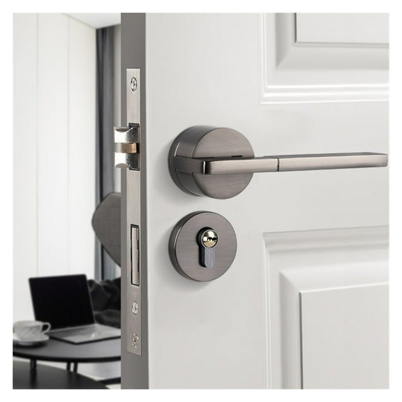 Smart Door Handle Interior Exterior Knob Lever with Lock and Key Bedroom Bathroom Black for Home Magnet Aluminium Alloy Room ,Easy Installation