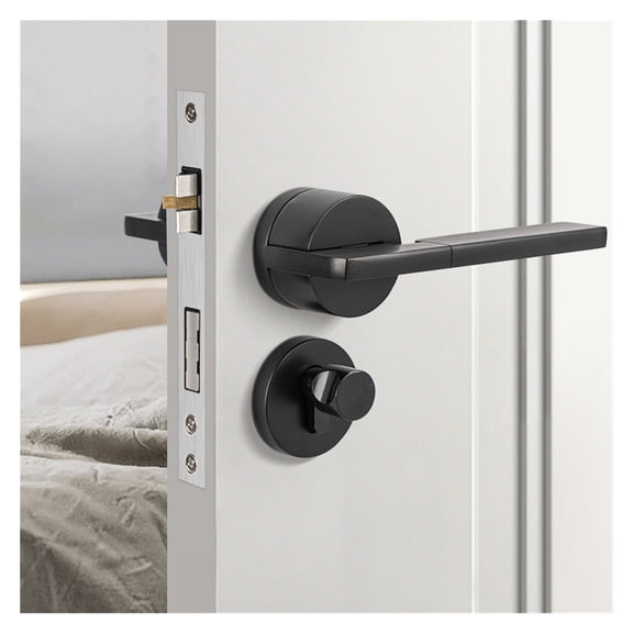 Smart Door Handle Interior Exterior Knob Lever with Lock and Key Bedroom Bathroom Black for Home Magnet Aluminium Alloy Room ,Effortless Installation