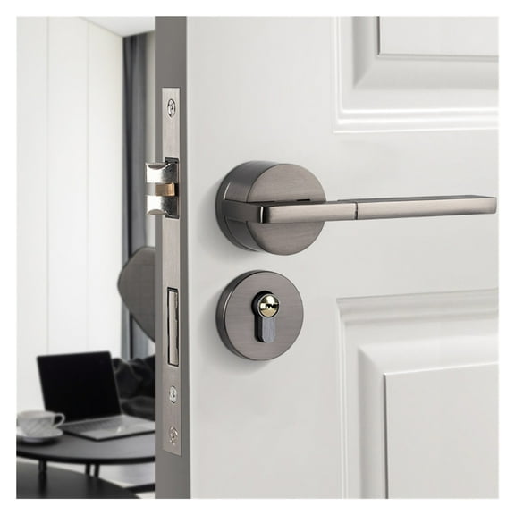 Smart Door Handle Interior Exterior Knob Lever with Lock and Key Bedroom Bathroom Black for Home Magnet Aluminium Alloy Room ,More Secure