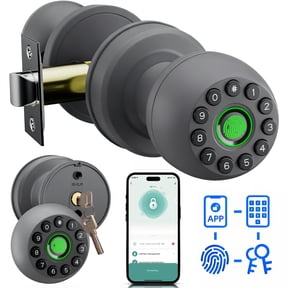 Door Knob,Blacksmith 4 in 1 Smart Door Knob With Fingerprint,App,Password and Key Quick Unlock,Biometric Smart Door Lock for Home, Apartment, Office,Gray