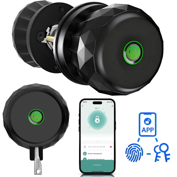 Door Knob,Blacksmith Smart Door Knob With 3 Ways Quick Unlock,Smart Door Lock,Black