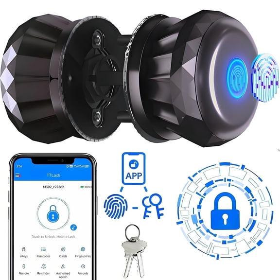 Smart Door Knob,Blacksmith Keyless Smart Door Lock Smart Deadbolt with App Control & Fingerprint & 2 Keys,Electronic Door Lock for Home, Apartment, Office,Bronze