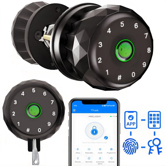 Door Knob,Blacksmith Smart Door Knob With 4 Ways Quick Unlock,Fingerprint Door Lock,Smart Door Lock for Home, Apartment, Office,Bronze