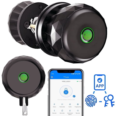 Door Knob,Blacksmith Smart Door Knob With 3 Ways Quick Unlock,Smart Door Lock,Bronze