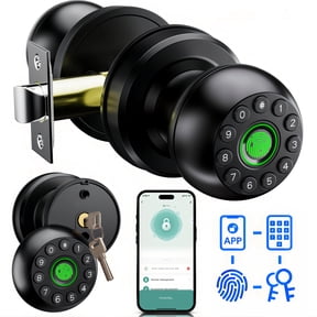 Door Knob,Blacksmith 4 in 1 Smart Door Knob With Fingerprint,App,Password and Key Quick Unlock,Biometric Smart Door Lock for Home, Apartment, Office,Black