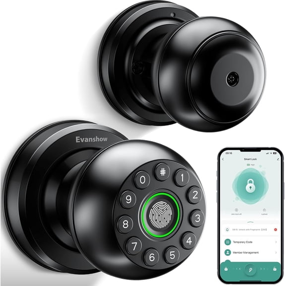 Smart Door Knob Fingerprint Lock 4-in-1 Keyless Entry (Fingerprint/App/Code/Key) Biometric Door with Auto-Lock Easy Install for Home/Bedroom/Office-Black