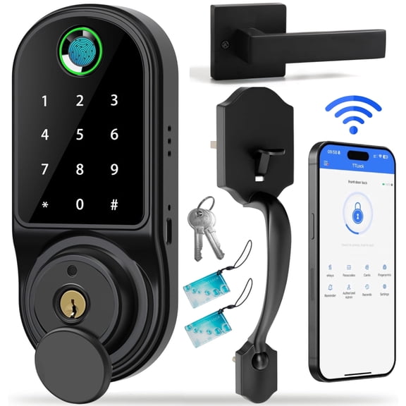 Door Lock,Blacksmith Smart Door Lock and Handle Set with 5 Ways Quick Unlock,Fingerprint Door Lock,Electronic Door Lock,Black