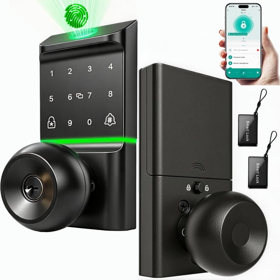 Door Lock,Blacksmith Smart Door Lock with Handle and 5 Ways Quick Unlock,Fingerprint Door Lock,Electronic Door Lock for Front/InteriorDoor,Black