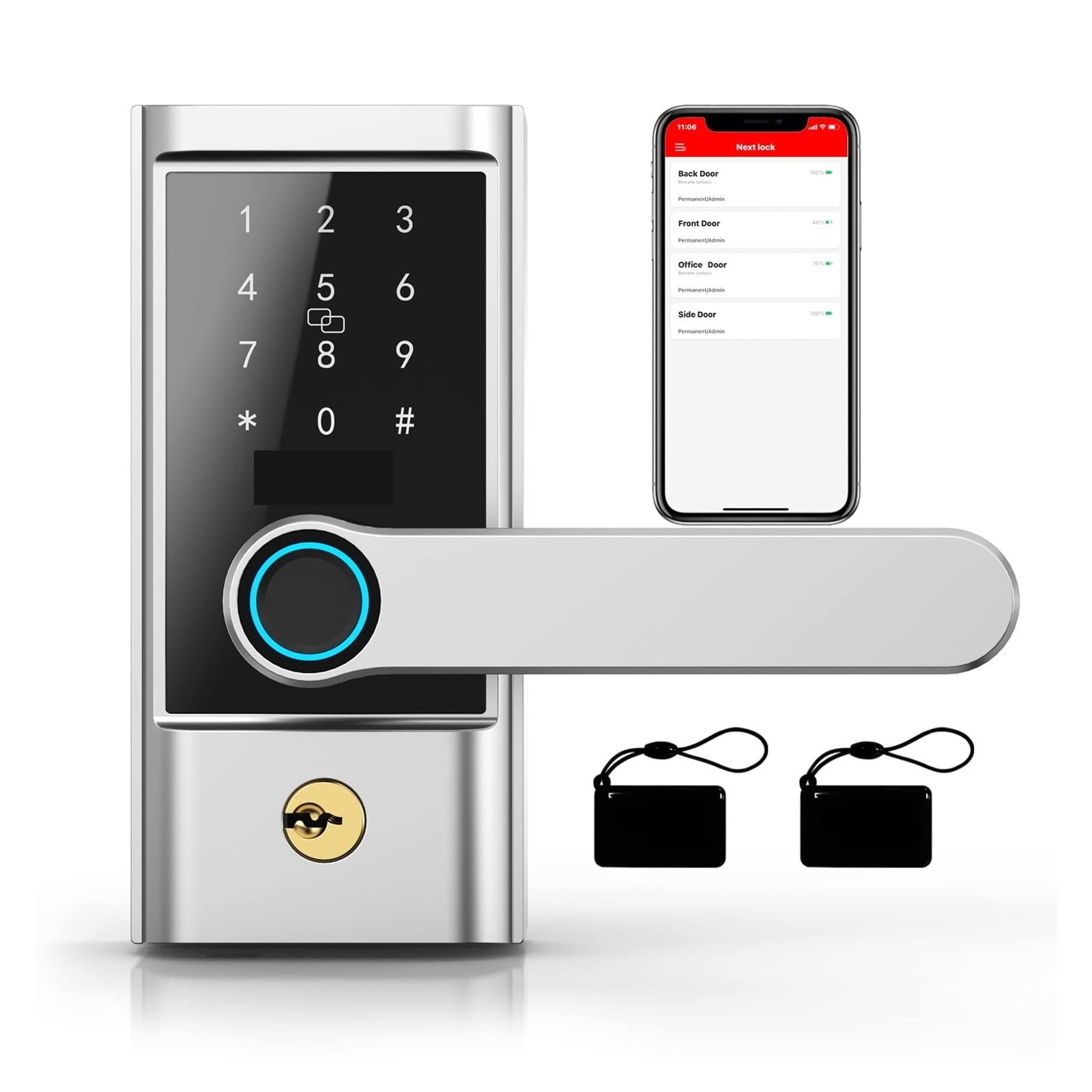 Smart Door Lock Electronic Biometric Fingerprint APP Key Fobs Alexa