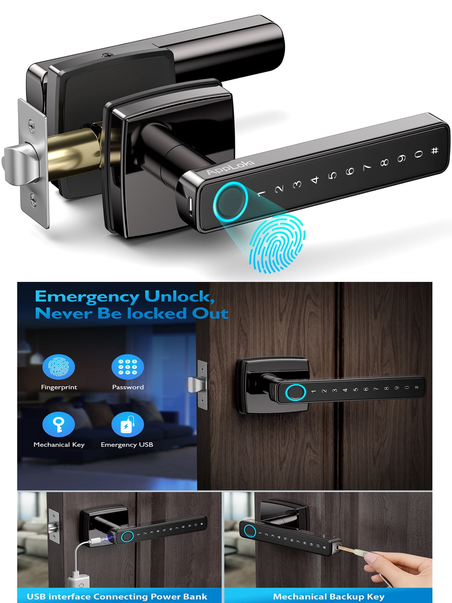 AppLoki Smart Door Lock Zinc Alloy Weatherproof Keyless Entry