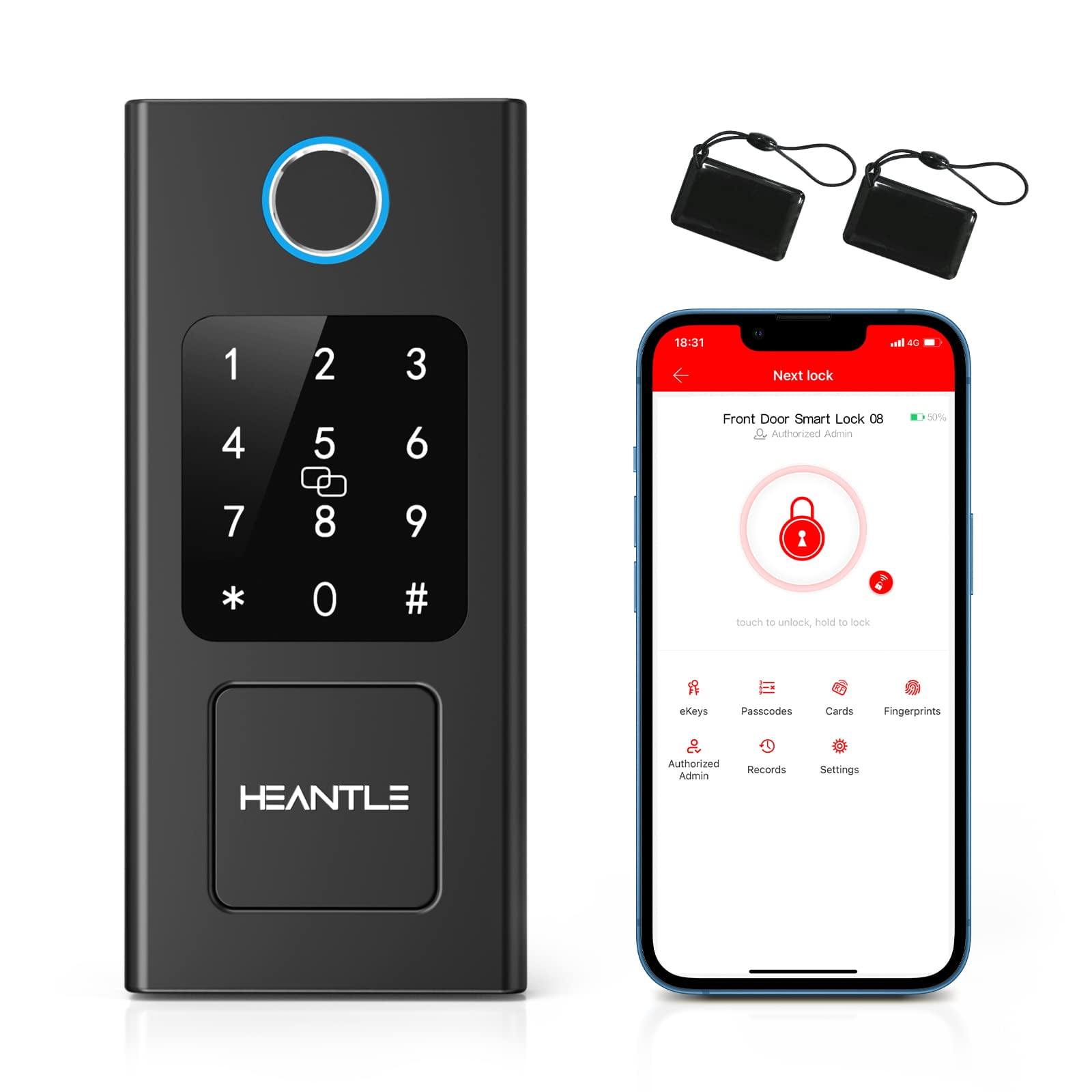 Smart Door Lock, HEANTLE Keyless Entry Door Lock Fingerprint Electronic Deadbolt Digital