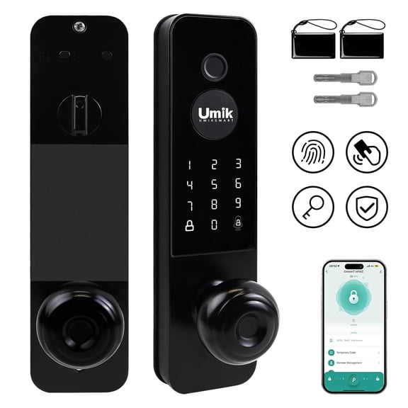 Smart Door Lock, Keyless Entry Fingerprint Door Lock with Knob, Electronic Smart Door Knob with Digital Keypad, App Remote Control, WiFi Smart Deadbolt Lock for Front Door, Matte Black