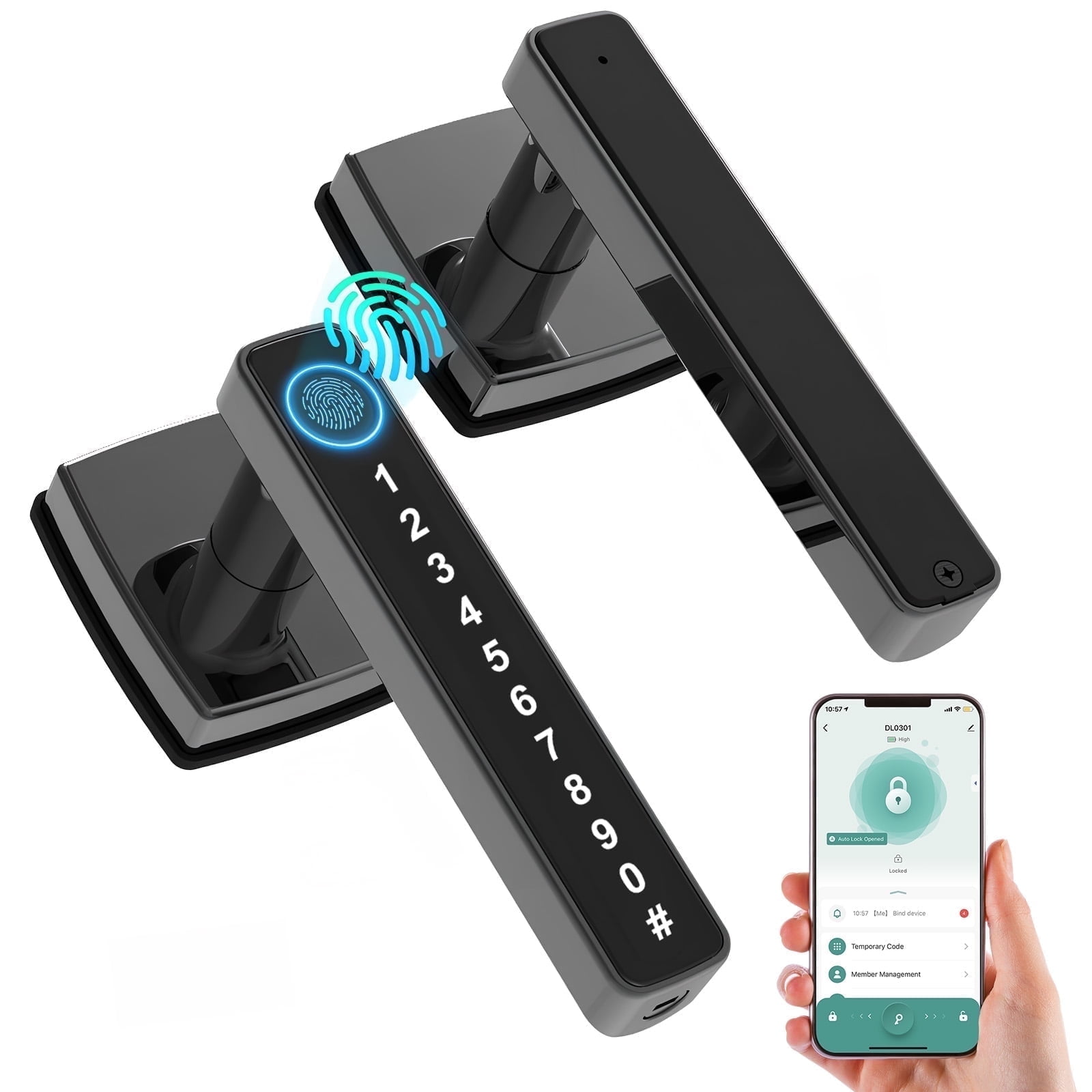 Smart Door Lock, Mutak 5-in-1 Keyless Entry Door Lock with Handle ...