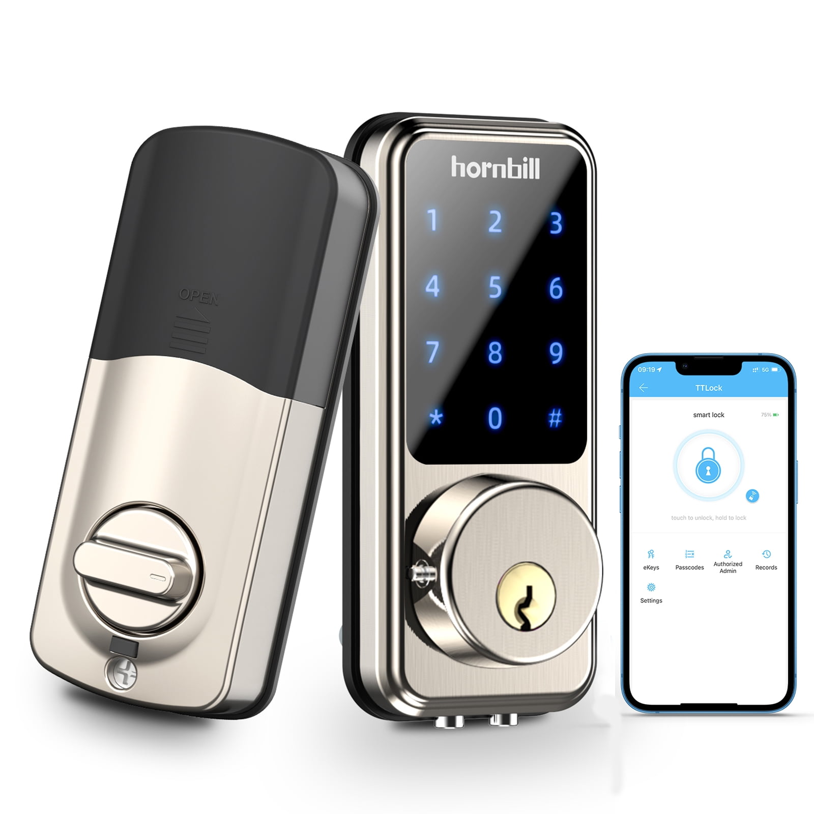 Smart Door Lock,hornbill Smart Deadbolt Keyless Entry Home with Keypad, Bluetooth Digital Door Lock with APP Control, Support Google Home, Auto Lock for Home,Airbnb - Walmart.com