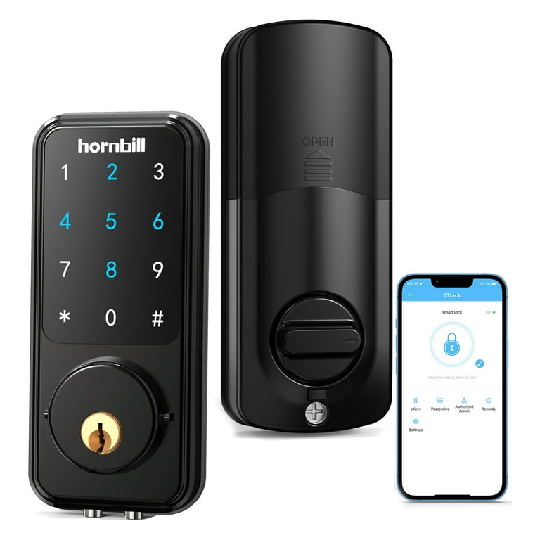 Smart Door Lock,hornbill Smart Deadbolt Keyless Entry Door Lock Home with  Keypad, Front Door Lock, Bluetooth Digital Electronic Door Lock, APP  Control, Support Google Home, Auto Lock for Home 