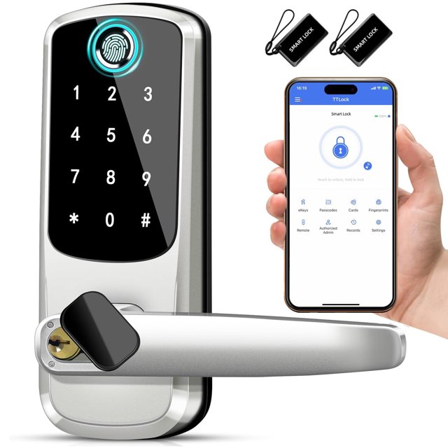 Smart Door Lock with Handle, Keyless Entry, Digital Electronic Door