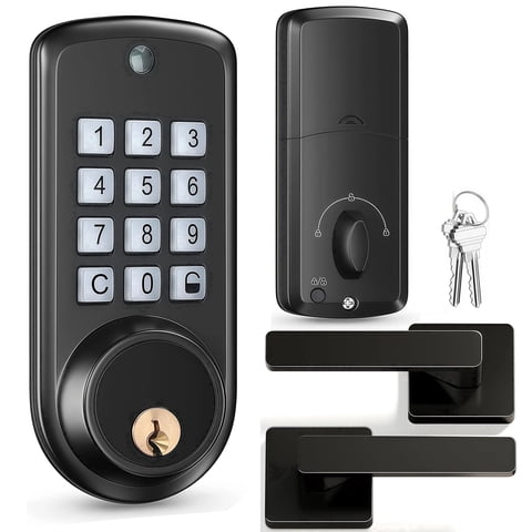 Door Lock,Blacksmith Electronic Door Lock and Handle Set with Password and Keys Unlock,Keyless Entry Smart Lock for Office Home Bedroom