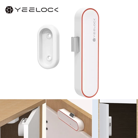 Smart Drawer Lock Hidden Keyless Electronic Cabinet Safety Lock with BT APP Control for Home Child Security White
