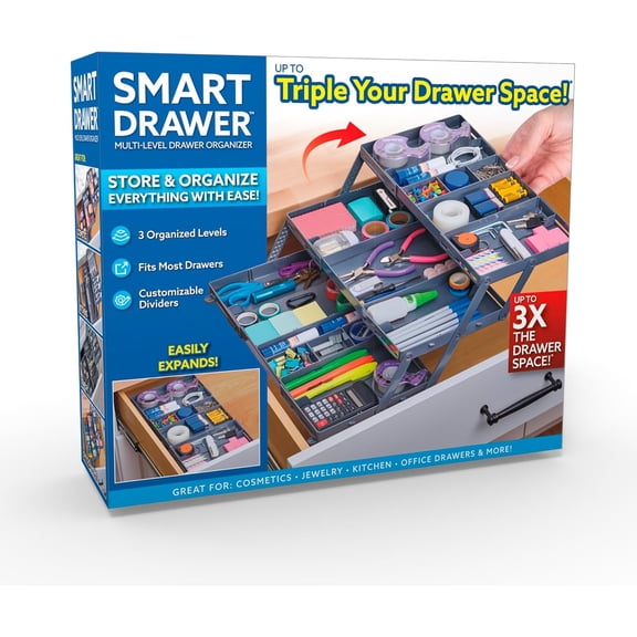 Smart Drawer Organizer, Multi-Level Jewelry and Cosmetics Storage, Black, 2.65 in