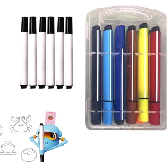 Smart Drawing Robot Pen,6 Pcs Drawing Robot Pen Set with 12 Pcs Coloring Pens,Smooth Universal Colorful Complete Replacement Markers,Auto Sketching Machine Pens