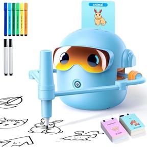 Drawing Robot for Kids, with 100 Word Cards, Voice Interactive Educational Drawing Machine, Montessori Painting Learning Toys for 3-8 Year Old Boys Girls Birthday Party (Blue)