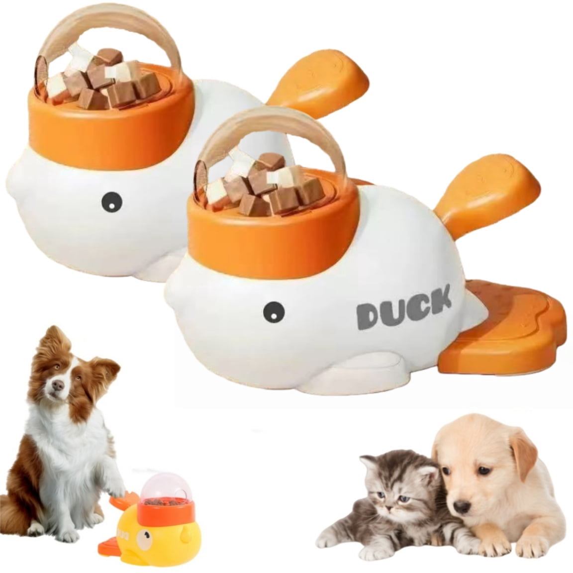 Smart Duck Feeder For Dogs, Rubber Duck Treat Dispenser, Duckie Cat Feeder, Interactive Dog Treat Dispenser Toy With Button, Food Puzzle Slow Feeder For Small & Medium Dogs
