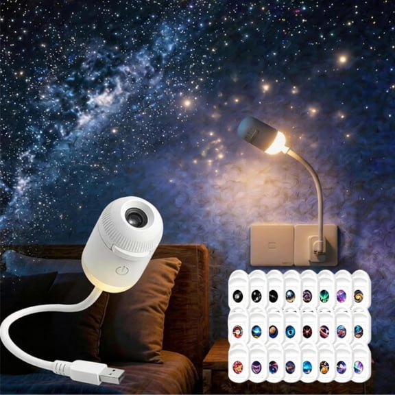 Smart Dynamic Holographic Night Light Projector with 24pcs Films,Plug and Play HD Universe Projector,2-in-1 Galaxy Star Projector,360 Rotating,USB Powered