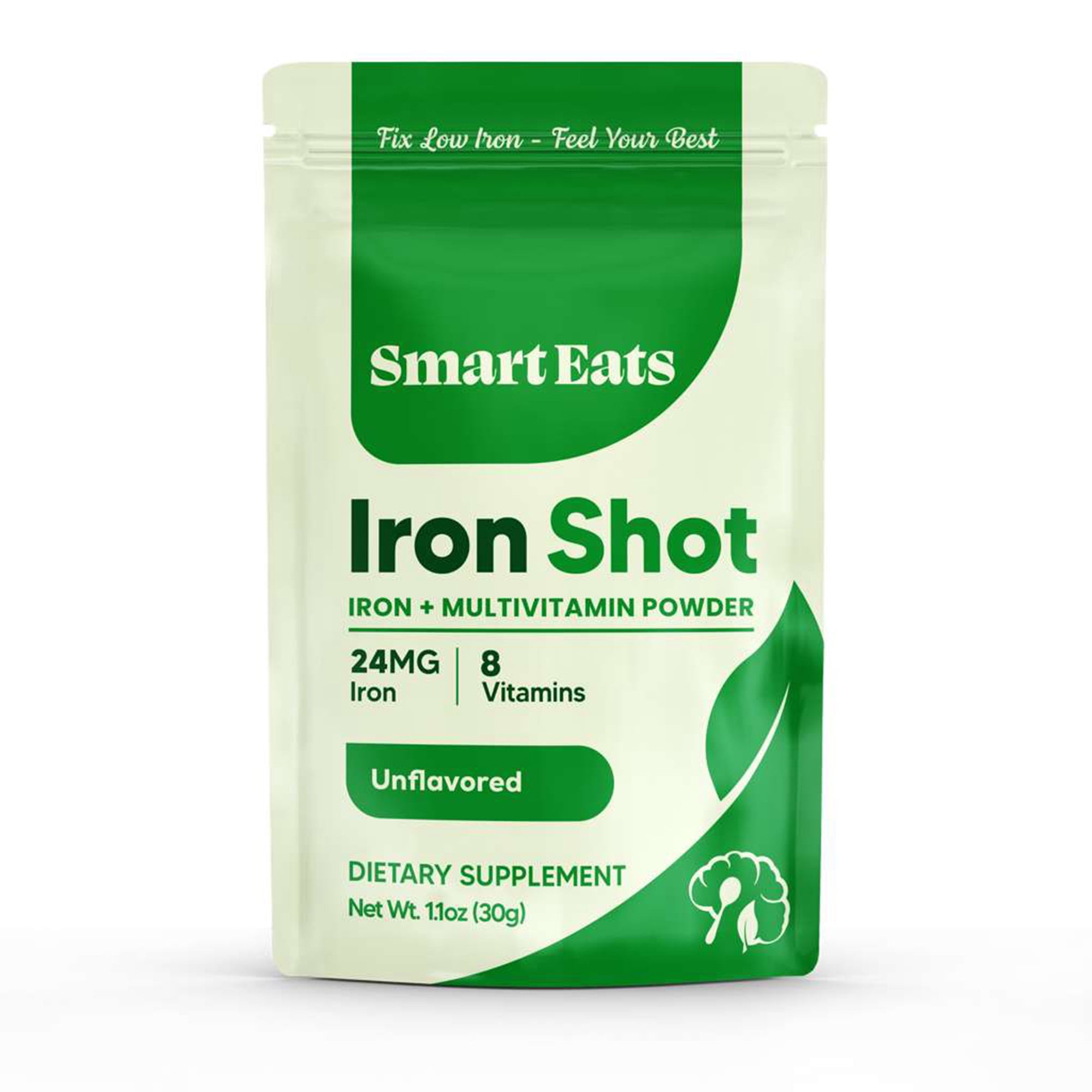 Smart Eats Iron Shot: 2-in-1 Iron-Multivitamin Blend | Highly Absorbed | Avoid Side Effects | 24mg Ferrous Glycinate | Vitamins B12, C, D, More | Boost Hemoglobin, Ferritin | Unflavored | 30 Scoops